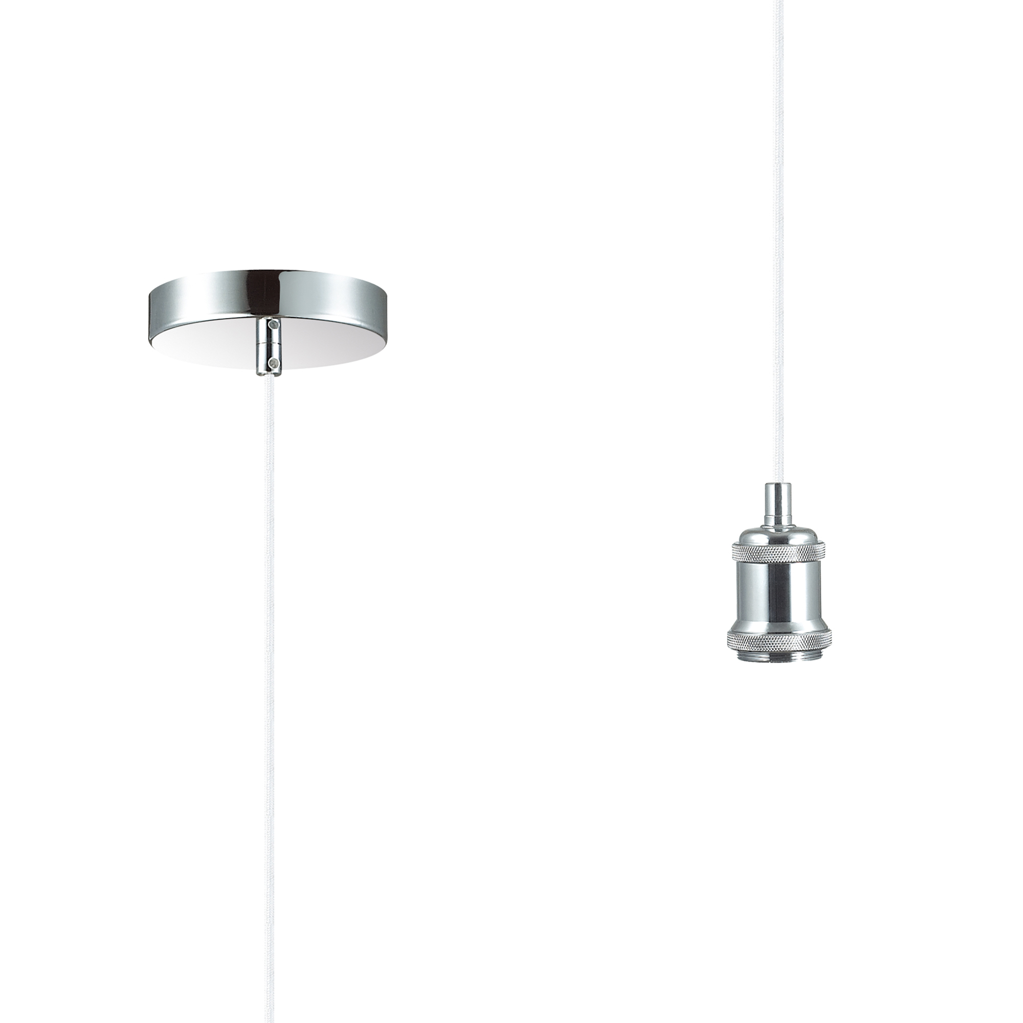 Dreifa 1.5m Single Pendant, 1 x E27, Polished Chrome/White Braided Cable (Maximum Load 1.5kg)